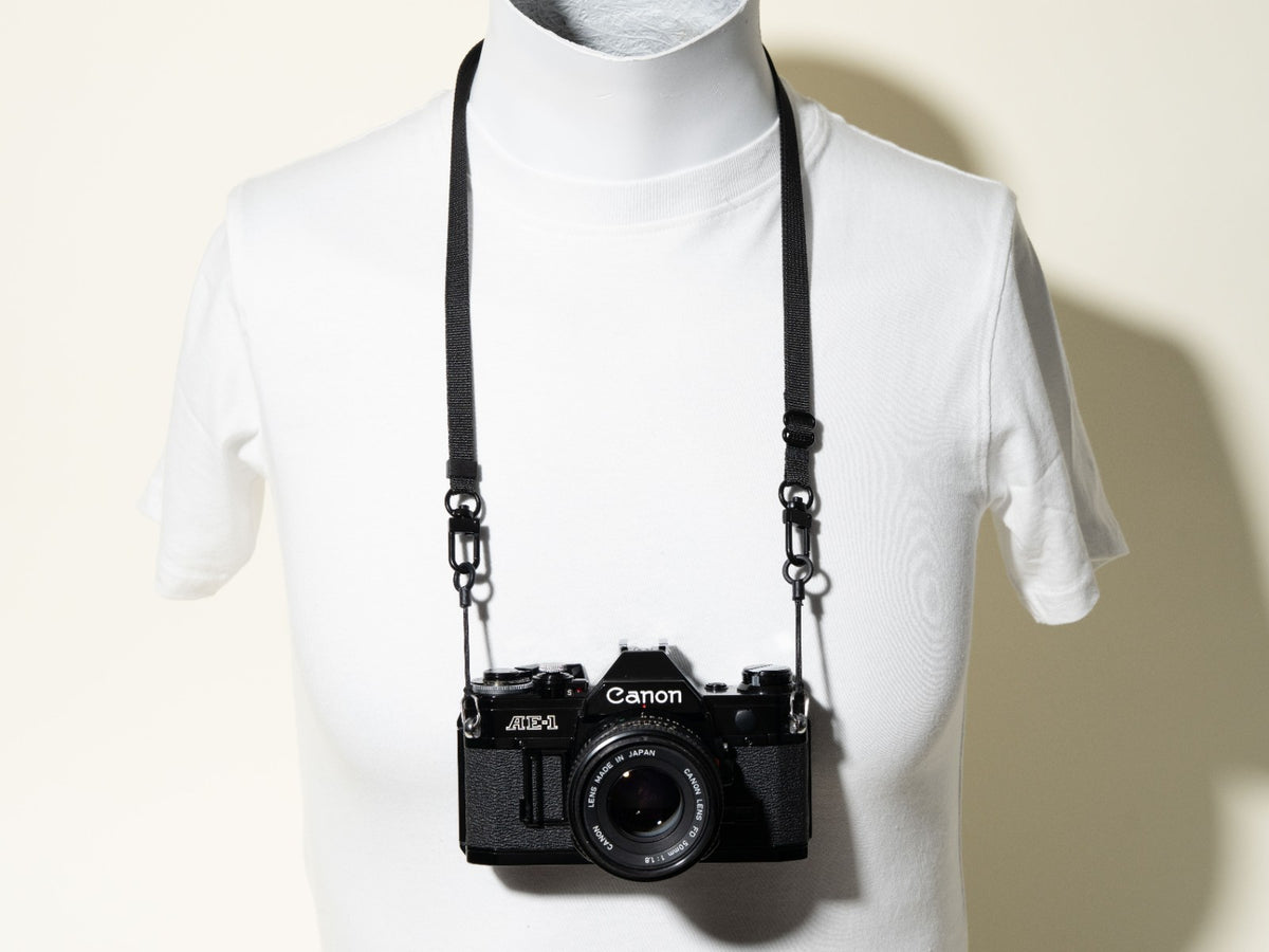 Slim Black Street Camera Strap, Adjustable 32-50", Swivel Clasp Quick Release