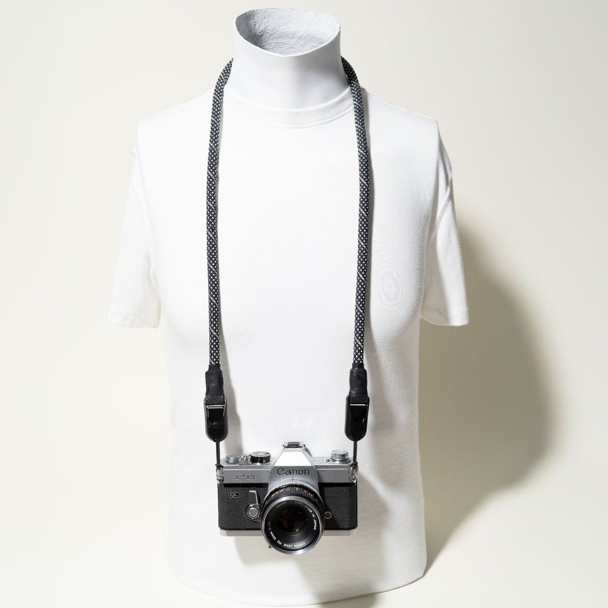 Black & White Checkered Rope Camera Strap, Neck 42" or Wrist + Peak Design Anchors