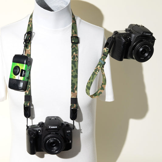 Green Camo Camera Strap, Neck, Wrist or Combo + Peak Design Anchors