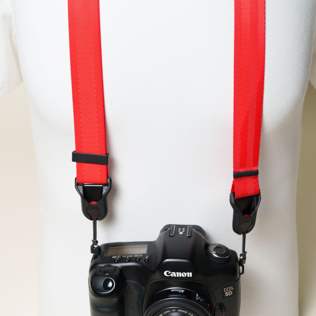 Red Nylon Camera Strap 1.25", Adjustable 32-56", D-Ring + Peak Design Anchors