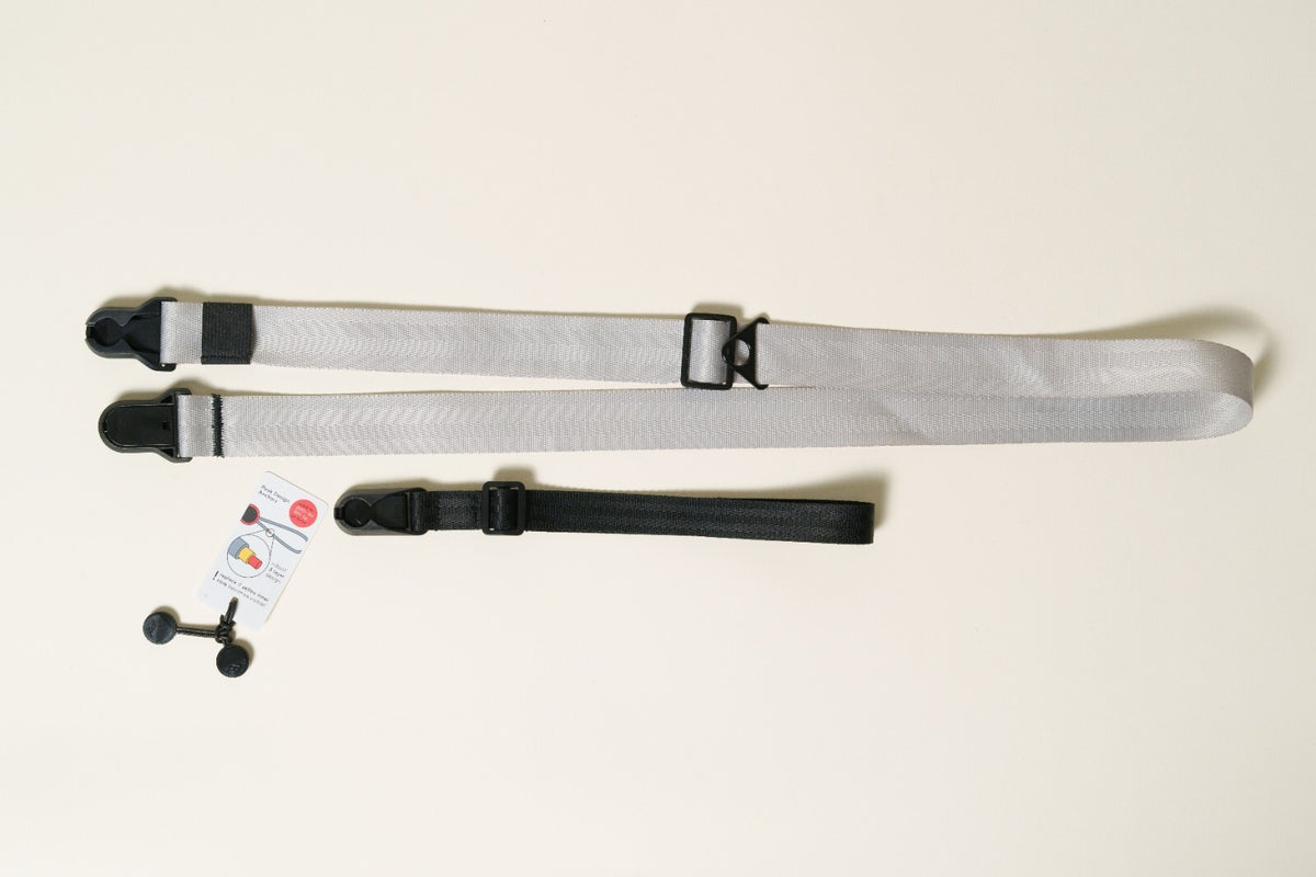 Quick Release Camera Strap Set, Silver 30-50" Neck + Black 18" Wrist