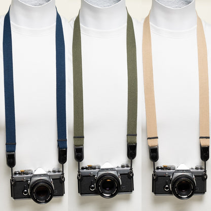 Cotton Camera Neck Strap 40" x 1", Navy Blue, Khaki or Olive Green + Peak Design Anchors