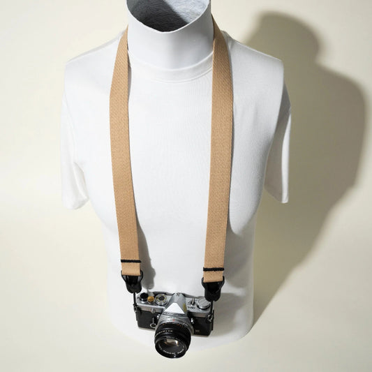 Tan Khaki Heavy Duty Cotton Camera Strap 40" x 1.25" + Peak Design Anchors