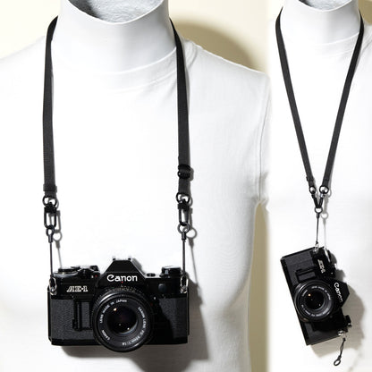 Slim Black Street Camera Strap, Adjustable 32-50", Swivel Clasp Quick Release