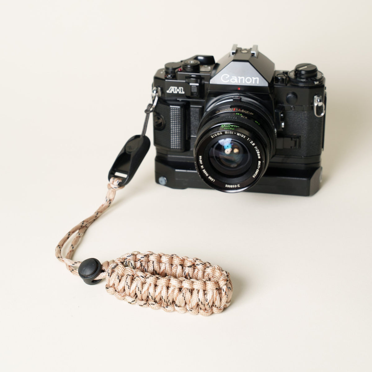 Camo Paracord Camera Wrist Strap, Adjustable, Tan or Green + Peak Design Anchor
