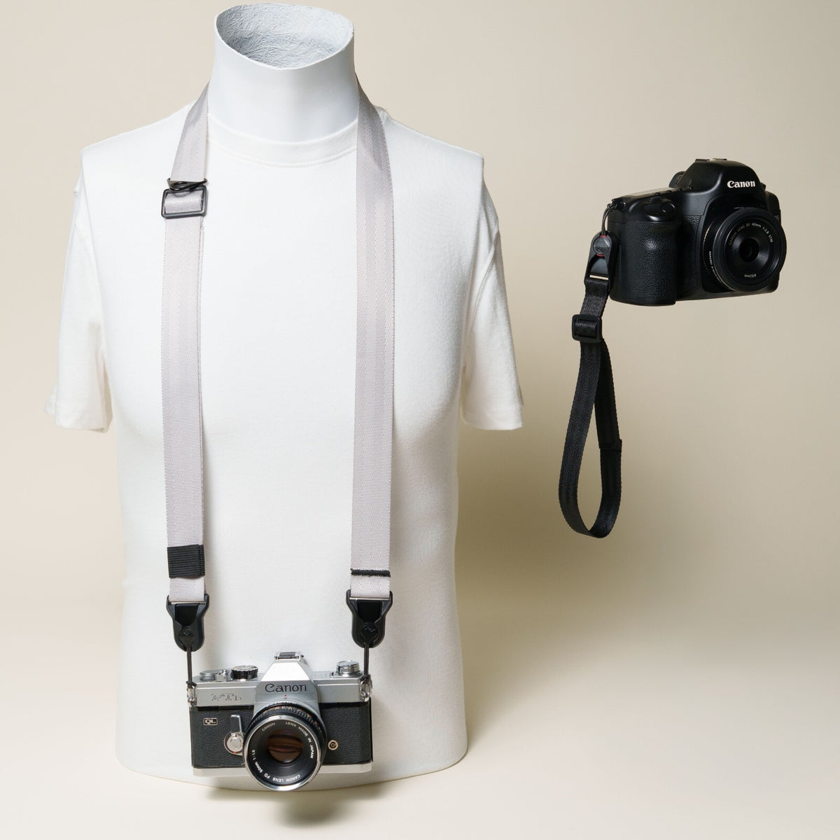 Quick Release Camera Strap Set, Silver 30-50" Neck + Black 18" Wrist