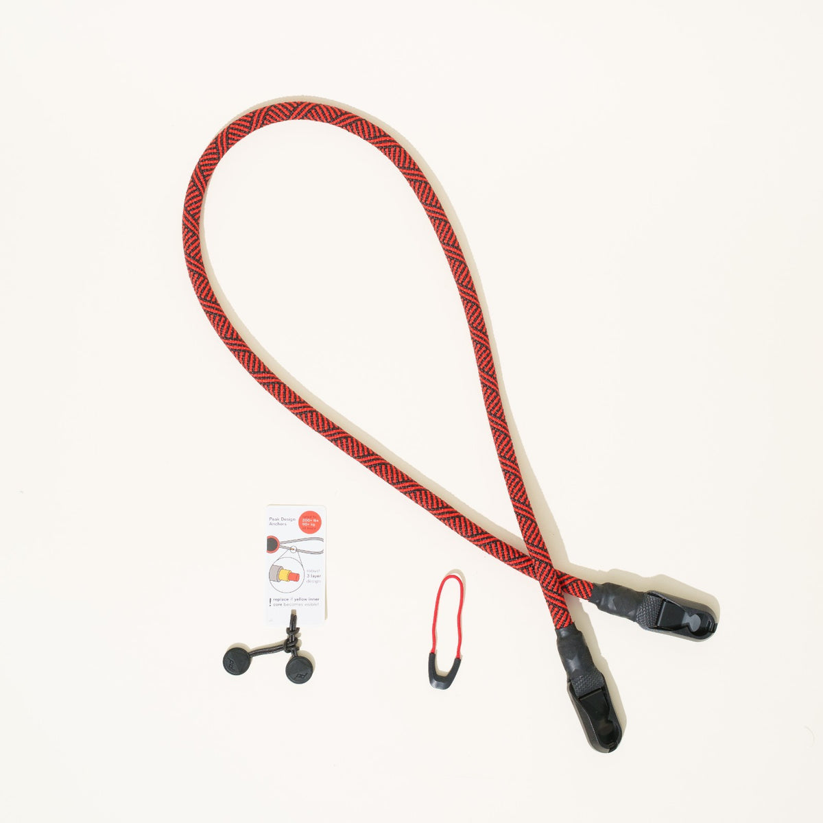 Red & Black Climbing Rope Camera Strap, Neck 40" or Wrist 14" + Peak Design Anchors