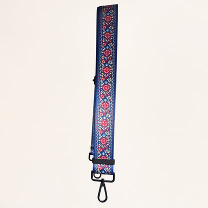 Flower Blue Bohemian Camera Strap 1.5", 26-50", Quick Release or Clasp Mount