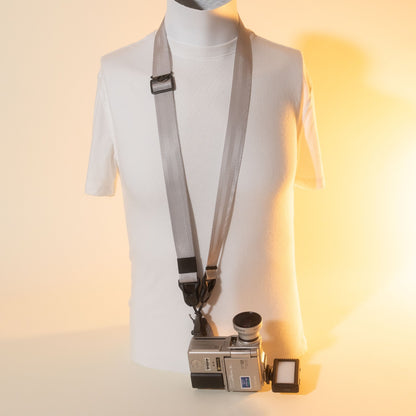 Silver Nylon Camera Strap 1.25", Adjustable 32-56", D-Ring + Peak Design Anchors
