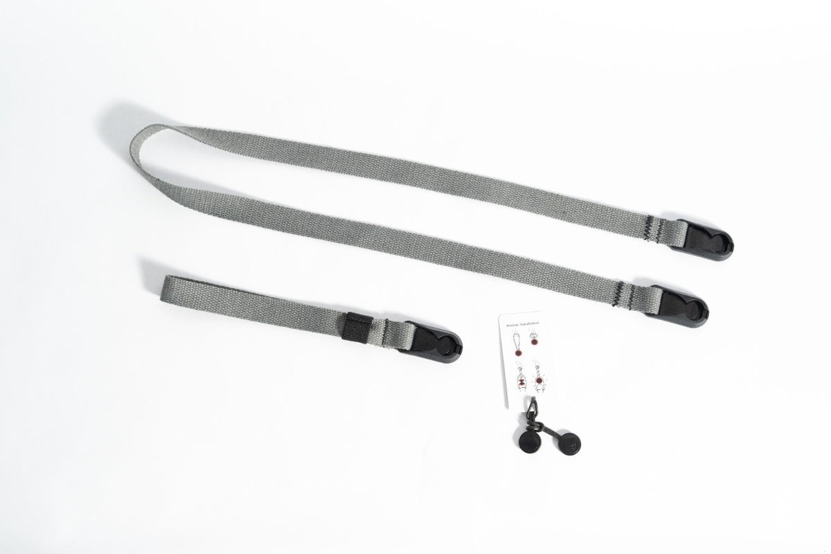 Grey Cotton Camera Strap Combo, 40" Neck + 18" Wrist + Peak Design Anchors