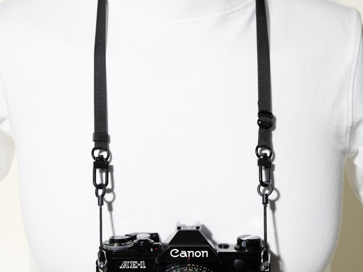 Slim Black Street Camera Strap, Adjustable 32-50", Swivel Clasp Quick Release