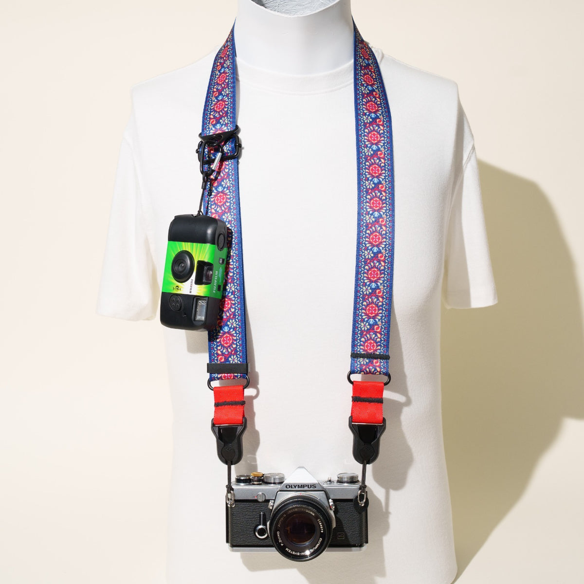 Flower Blue Bohemian Camera Strap 1.5", 26-50", Quick Release or Clasp Mount