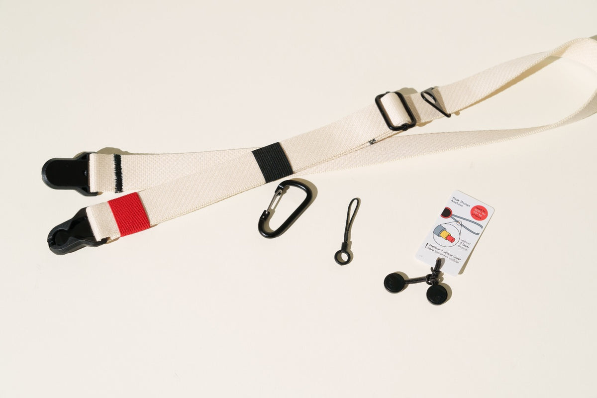 Off-White Heavy Duty Cotton Camera Strap 1.25", Adjustable 26-50" + Peak Design Anchors
