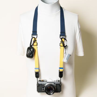 Blue & Yellow Dual Adjustable Camera Strap, Tapered 1.25" to 3/4", 32-52"