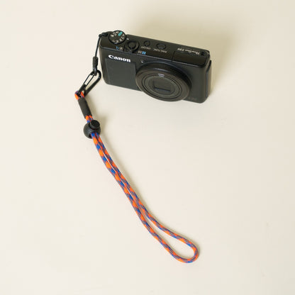 Blue & Orange Paracord Camera Strap, 38" Lanyard or 16" Wrist