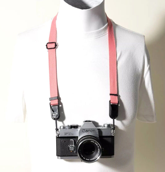 Small Pink Striped Camera Neck Strap, Adjustable 20-35" + Peak Design Anchors