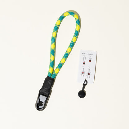 Green & Yellow Rope Camera Wrist Strap, 9.5mm + Black Peak Design Anchor
