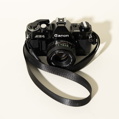All-Black Nylon Camera Strap 1.25", Adjustable 32-58" + Peak Design Anchors
