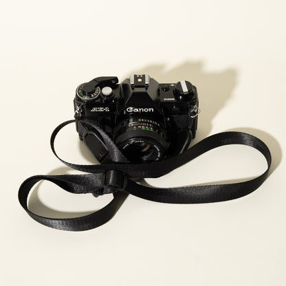 All-Black Nylon Camera Strap 1.25", Adjustable 32-58" + Peak Design Anchors