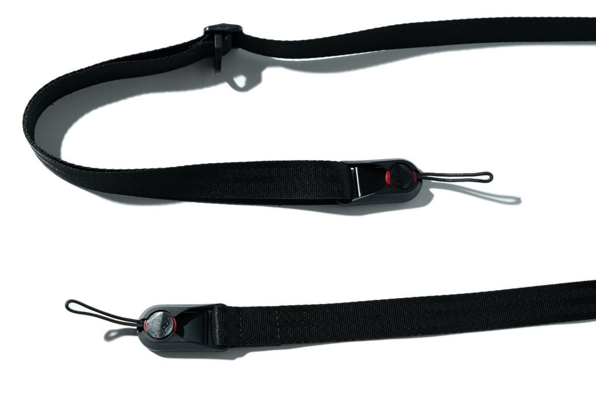All-Black Nylon Camera Strap 1.25", Adjustable 32-58" + Peak Design Anchors