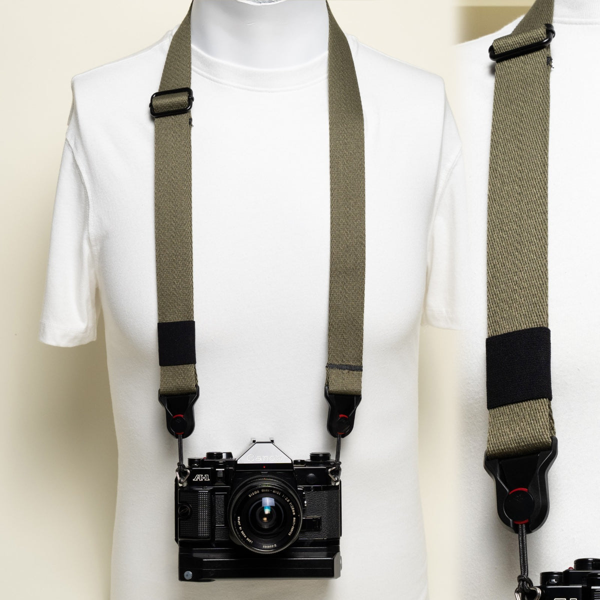 Olive Green Heavy Duty Cotton Camera Strap 1.25", Adjustable 30-50" + Peak Design Anchors