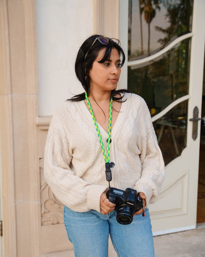 Green & Yellow Rope Camera Strap, 2-Point or Single-Point + Peak Design Anchors