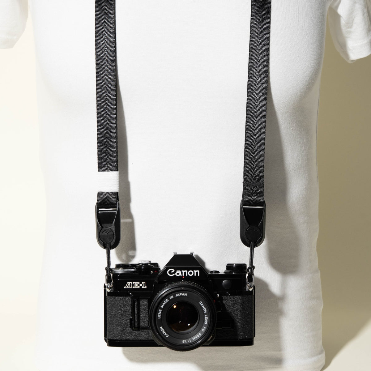 All-Black Nylon Camera Strap 1.25", Adjustable 32-58" + Peak Design Anchors