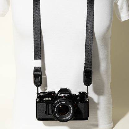 All-Black Nylon Camera Strap 1.25", Adjustable 32-58" + Peak Design Anchors