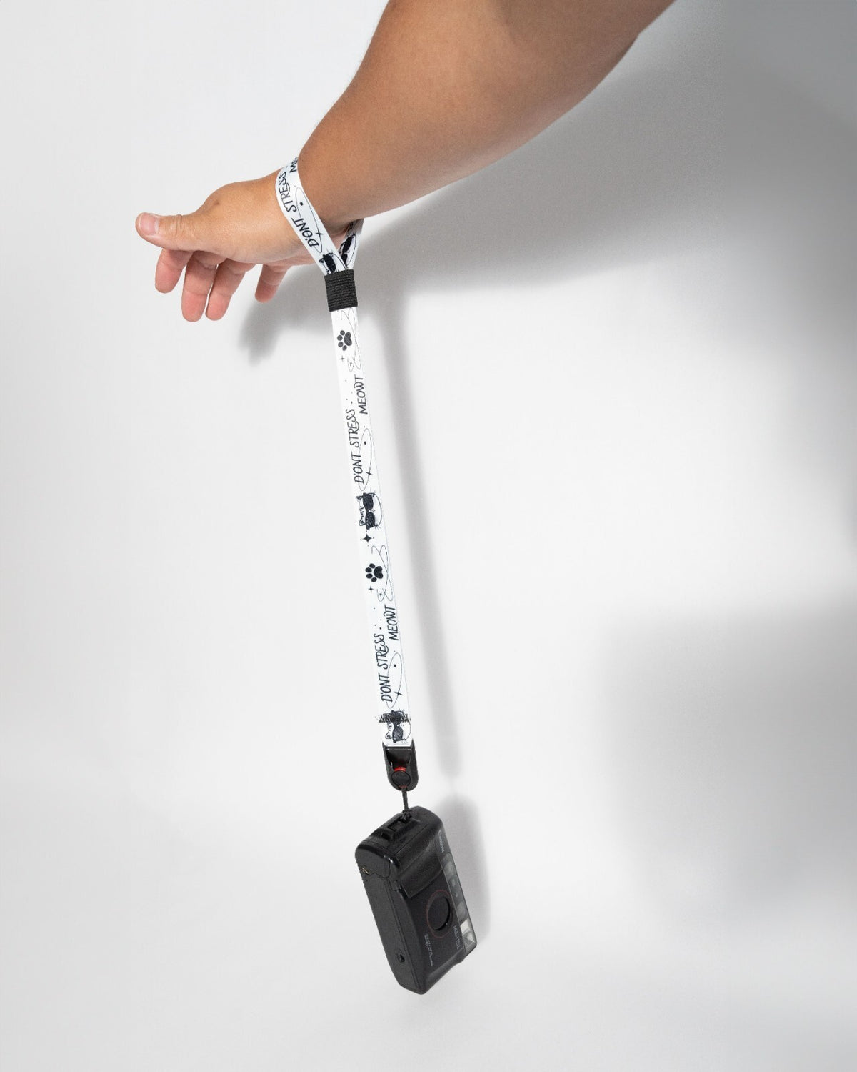 "Don't Stress Meowt" Cat Camera Lanyard, 1" x 38" + Peak Design Anchor