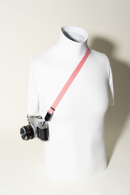 Small Pink Striped Camera Neck Strap, Adjustable 20-35" + Peak Design Anchors