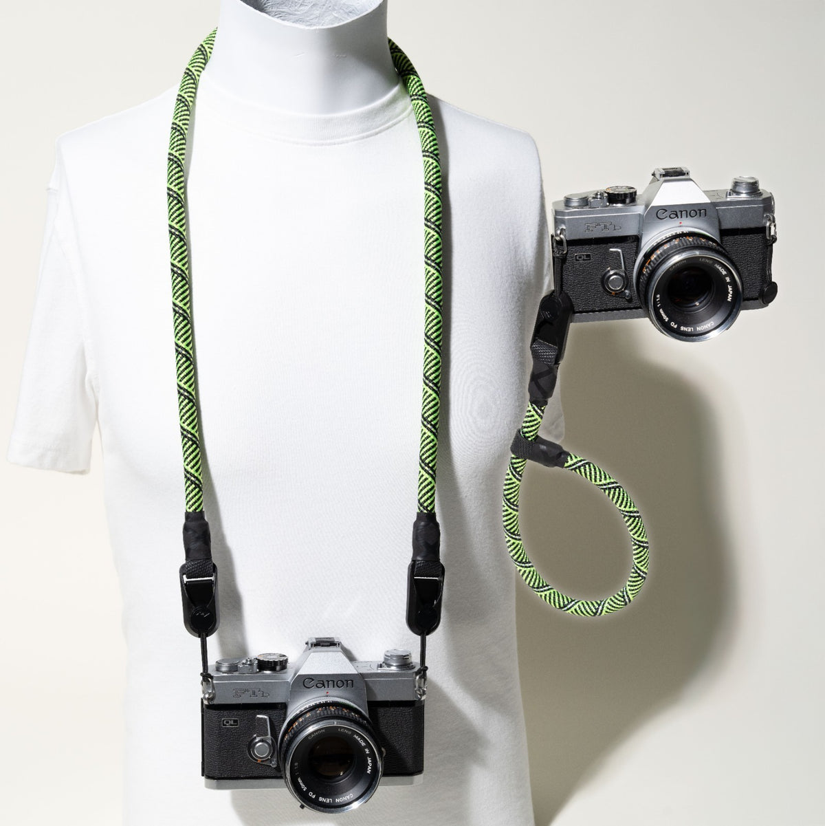 Lime Green & Black Climbing Rope Camera Strap, Neck 40" or Wrist + Peak Design Anchors