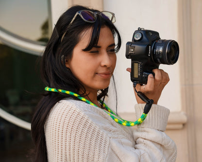 Green & Yellow Rope Camera Strap, 2-Point or Single-Point + Peak Design Anchors