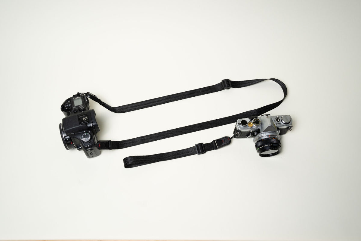 Black Slim Camera Strap Combo, 32-58" Adjustable Neck + 16" Wrist Strap