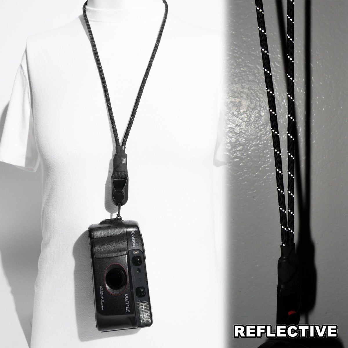 Black Reflective Paracord Camera Lanyard, 40" Loop + Peak Design Anchor