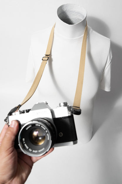 Slim Khaki Cotton Camera Strap, Adjustable 32-54" + Black Peak Design Anchors