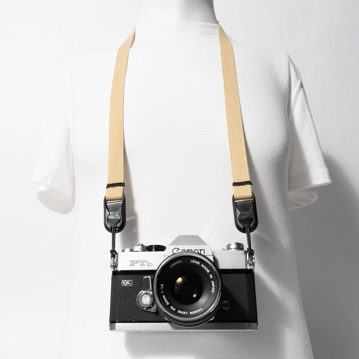 Khaki Cotton Canvas Camera Strap, 42" x 3/4" + Black Peak Design Anchors