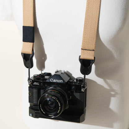 Khaki Tan Heavy Duty Cotton Camera Strap 1.25", Adjustable + Peak Design Anchors