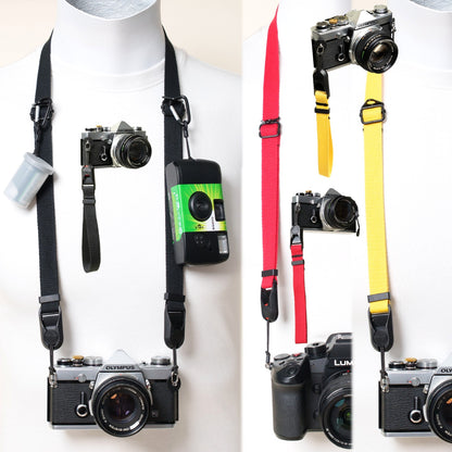 Cotton Camera Strap, Black, Red or Yellow, Neck 28-52" or Wrist + Peak Design Anchors