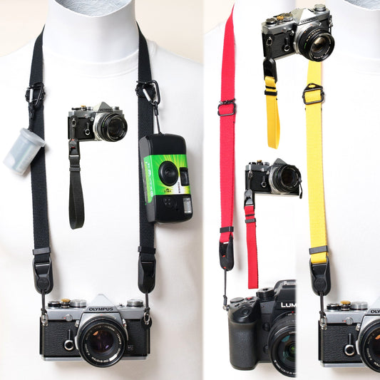 Cotton Camera Strap, Black, Red or Yellow, Neck 28-52" or Wrist + Peak Design Anchors