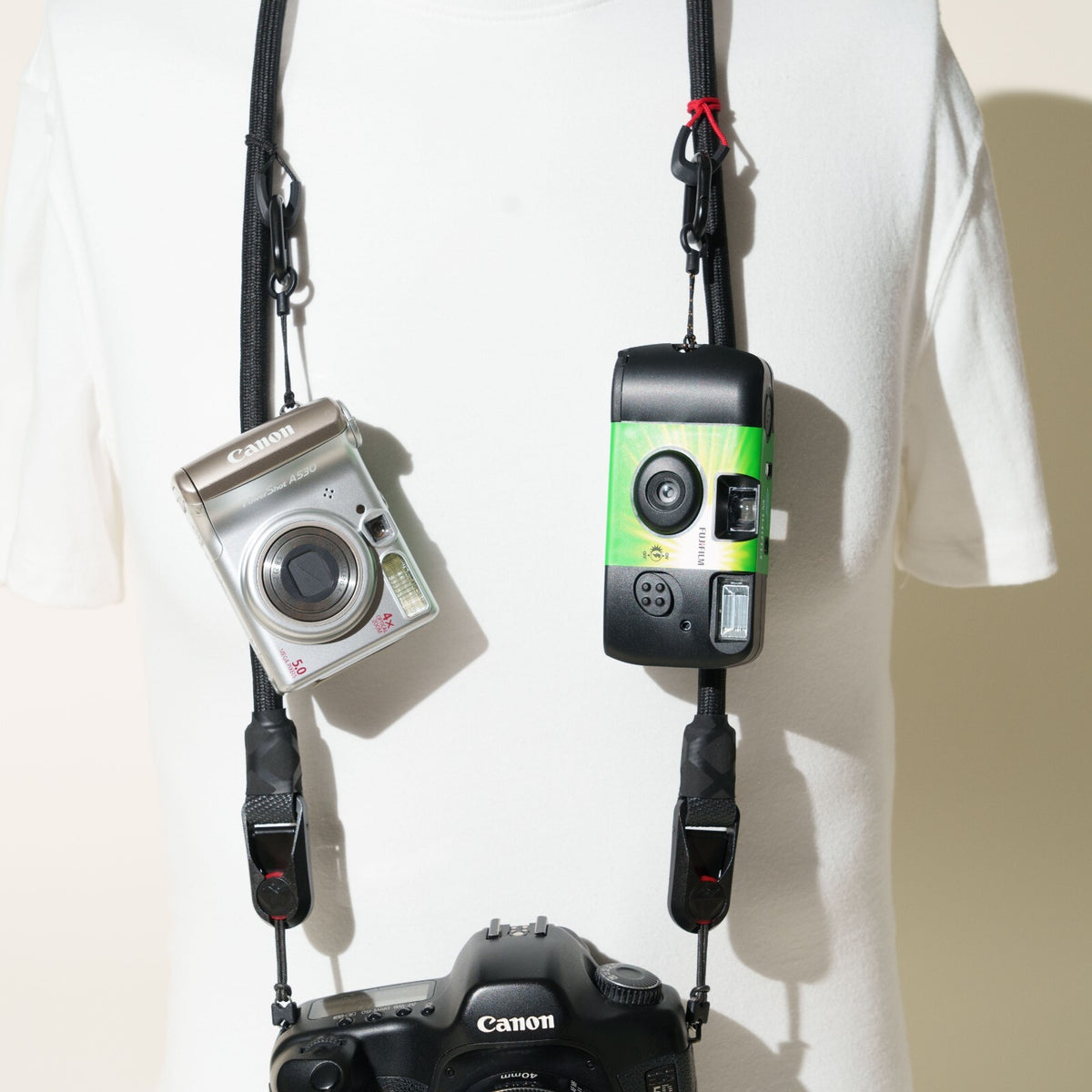 Black Climbing Rope Camera Strap 42" with Removable Loop Mounts + Peak Design Anchors