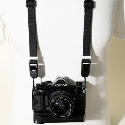 Vintage Style Black & Grey Jacquard Camera Strap, 1.5" Wide, 30-48" + Peak Design Anchors
