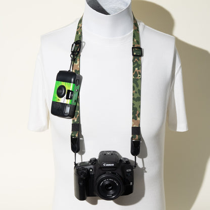 Green Camo Dual Adjustable Camera Strap 35-50", Accessory Mount + Peak Design Anchors