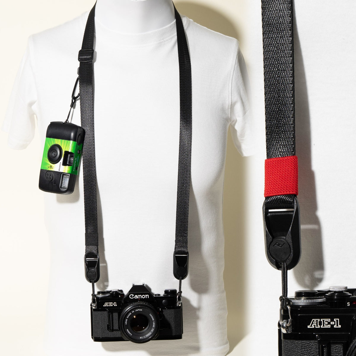 All-Black Nylon Camera Strap 1.25", Adjustable 32-58" + Peak Design Anchors