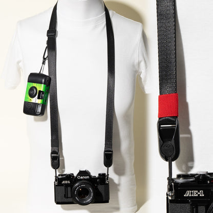 All-Black Nylon Camera Strap 1.25", Adjustable 32-58" + Peak Design Anchors