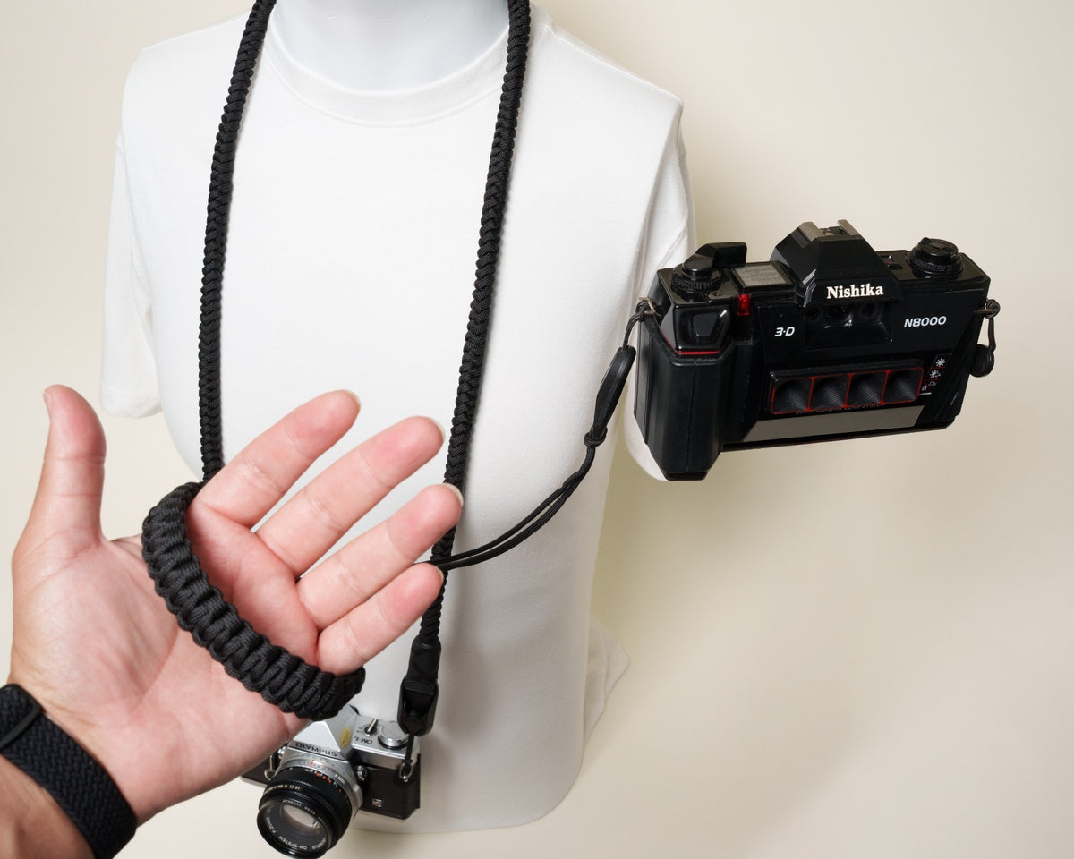 Black Braided Paracord Camera Strap, Neck 44" or Wrist + Peak Design Anchors