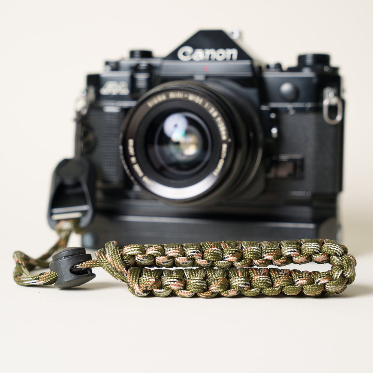 Camo Paracord Camera Wrist Strap, Adjustable, Tan or Green + Peak Design Anchor
