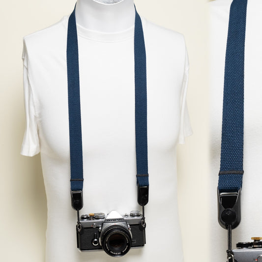 Navy Blue Cotton Camera Strap 42" x 1" + Peak Design Anchors