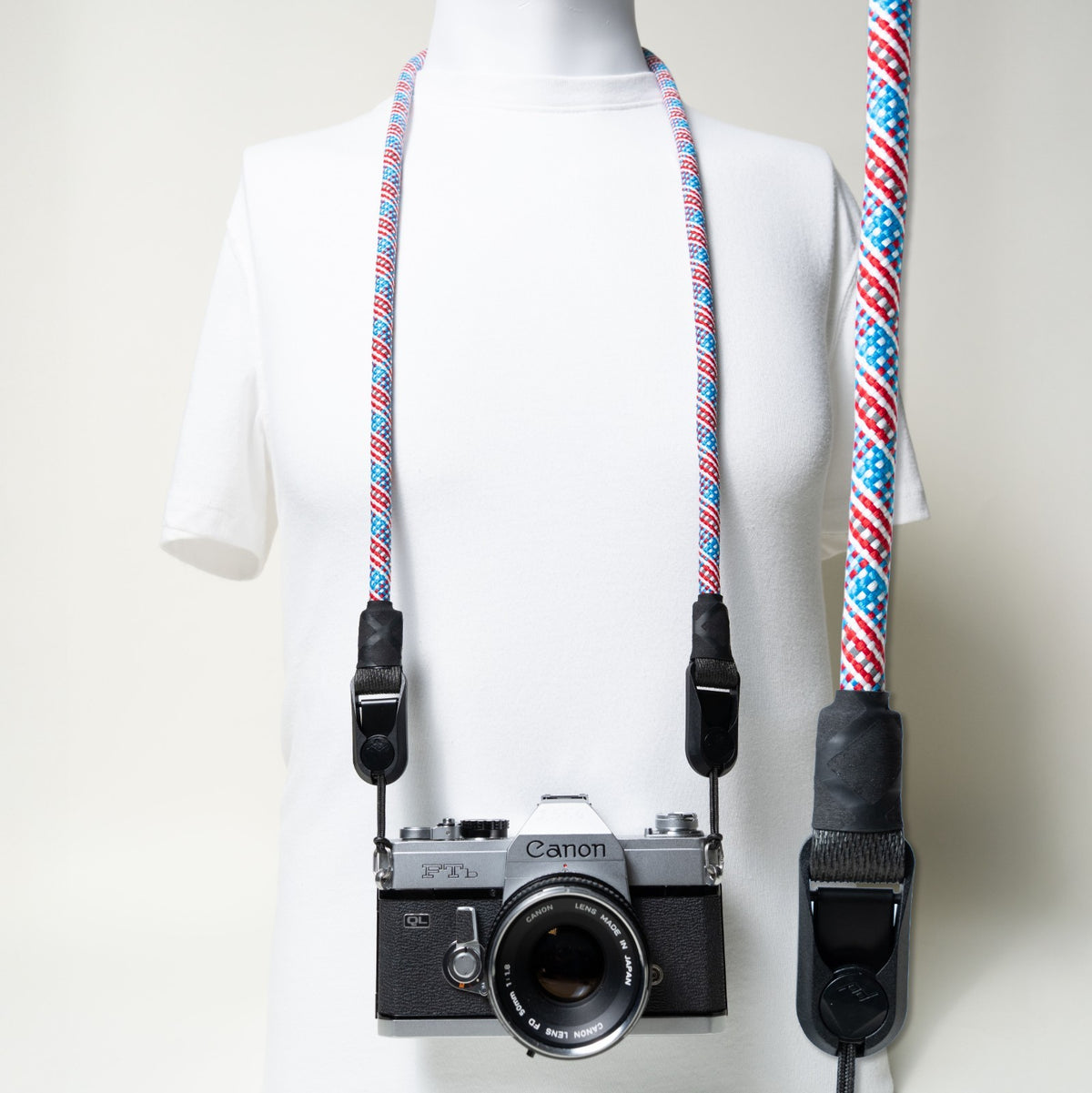 Red, White & Blue Climbing Rope Camera Strap, Neck 40" or Wrist 16"