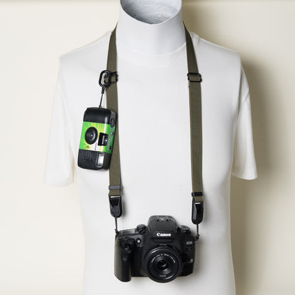 Army Green Dual Adjustable Camera Strap 30-52", Accessory Ring + Peak Design Anchors