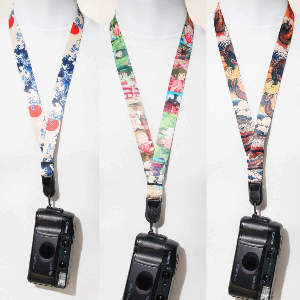 Japanese Print Camera Lanyard, Great Wave, Dragon or Anime, 1" x 38" + Peak Design Anchor
